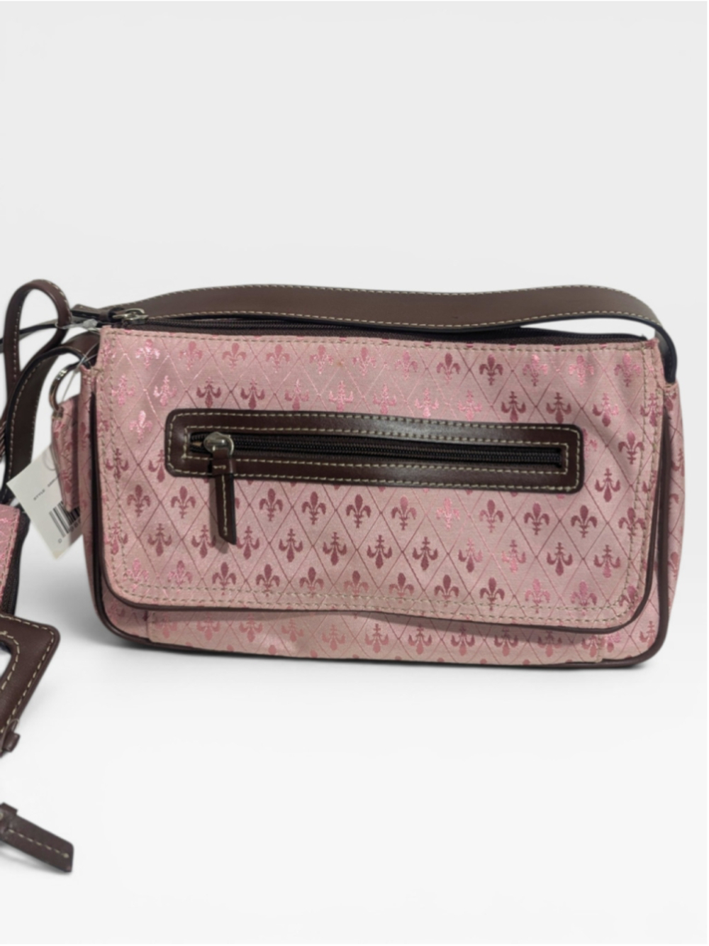 Crazy Horse Liz Claiborne NWT Fleur-de-lis Shoulder Bag Pink & Brown - Picture 3 of 12